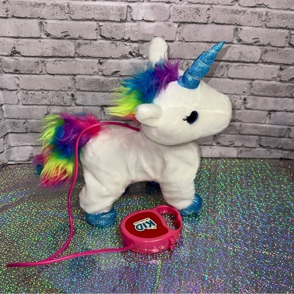 Kid Connection 9" Plush Animated Walking Unicorn White And Rainbow RC Unicorn